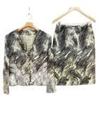 ヴィンテージ ジャガード 刺繍 スカート スーツ セットアップ ノーカラー ジャケット 44 ブラック ライトベージュ