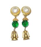  ヴィンテージ ドロップイヤリング ビジュー ランプモチーフ クリップ式 ゴールドカラー グリーン ホワイト /X