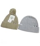 ユニクロ UNIQLO アニヤハインドマーチ タグ付き有り 23AW 美品 ヒートテック ニットキャップ ビーニー 帽子 2点セット 親子コーデ キッズ 刺繡 M/L ONE SIZE ベージュ ライトグレー /X