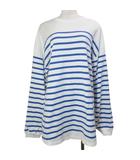 シンゾーン Shinzone PANEL BORDER TOP パネルボーダーカットソー Tシャツ オーバーサイズ 長袖 クルーネック フリーサイズ ブルー ホワイト 22smscu03 /X