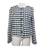 ブルックスブラザーズ BROOKS BROTHERS レッドフリース 美品 ツイードジャケット ノーカラー ブロックチェック フリンジ 総裏地 2 日本サイズS相当 ネイビー ホワイト /X