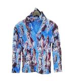 イッセイミヤケ ISSEY MIYAKE IM94-FJ942 プリント 総柄 プリーツ カットソー ブラウス M ブルー系
