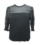 ルルウィルビー Loulou Willoughby 美品 21SS レース編みニット プルオーバー 7分袖 2 M相当 黒 ブラック 212110-16-170-95-020 /X