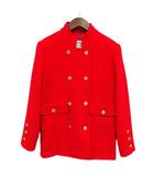 シャネル CHANEL ヴィンテージ ダブルブレスト スタンドカラー ツイード ジャケット ココマーク 金ボタン 40 レッド 赤