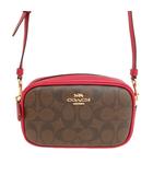 コーチ COACH F79209 シグネチャー ミニ 2way ショルダーバッグ ウエストポーチ ポシェット 美品 ブラウン レッド