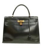 エルメス HERMES ケリー 35 外縫い ◯J刻印 ボックスカーフ ブラック ゴールド金具 1980年製 ヴィンテージ ☆AA★