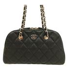 シャネル CHANEL チェーン クラッチ シャイニー グレインド カーフスキン ブラック キャビアスキン ハンドバッグ 美品 ☆AA☆