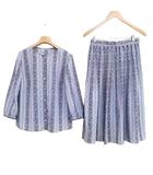 花柄 ストライプ プリント セットアップ ブラウス スカート 美品 7 / 9 ブルー系
