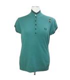 フレッドペリー FRED PERRY エイミー ワインハウス Amy Winehouse コラボ Knitted Shirt ニットシャツ 半袖 刺繡 ワッペン ライン タイトシルエット 日本サイズM相当 UK10 D36 EUR38 USA6 緑 グリーン /X