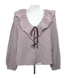 ザラ ZARA 美品 ギンガムチェックシャツ ブラウス シアサッカー プルオーバー フリル リボン 長袖 XS 160/80A ボルドー ホワイト /X
