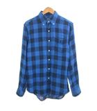 ポロ ラルフローレン POLO RALPH LAUREN ダブルガーゼシャツ チェック ボタンダウン 長袖 カスタムフィット ポニー刺繡 M 175/96A 青 ブルー /X
