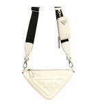 プラダ PRADA 1BH190 エンボスロゴ トライアングル レザー ショルダーバッグ ホワイト
