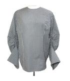 ルシェルブルー LE CIEL BLEU 美品 17SS ギンガムチェックドローストリングシャツ ブラウス プルオーバー 長袖 ギャザースリーブ 36 S相当 ブラック ホワイト 19S63418 /X