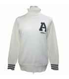 アディダス adidas ゴルフ ニット セーター プルオーバー タートルネック 長袖 ウェア ロゴ ライン ウール混 M オフホワイト ネイビー /X