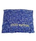 ルイヴィトン LOUIS VUITTON カシミヤ シルク レオパード 大判 ストール スカーフ シワ加工 ブルー系