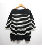 ビームス BEAMS ボーダー柄 五分袖 ボートネック カットソー Tシャツ 黒 ブラック ワイド ビッグシルエット
