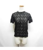 ジーユー GU 半袖 レース フリルネック Tシャツ カットソー S 黒 ブラック