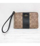 コーチ COACH CW854 コーナージップ リストレット ポーチ シグネチャー PVC レザー 茶 黒 裏地付き