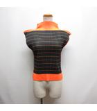 プリーツプリーズ PLEATS PLEASE ISSEY MIYAKE 美品 ハイネック ノースリーブ プリーツ カットソー オレンジ×黒×ブルー PP64-JK233 日本製 イッセイミヤケ