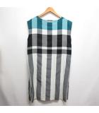 イッセイミヤケ ISSEY MIYAKE チェック柄 ノースリーブ ワンピース 2 白黒グレー緑 IM52FH507 日本製