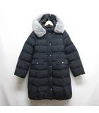 ポンポネット pomponette ロング ダウン コート L/160 濃紺 ネイビー 撥水 家庭洗濯可 フード付き エコファー 裏地チェック柄 タグ付き 子供服 ジュニア