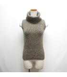 タートルネック ノースリーブ ニット セーター ベスト 38 茶 ブラウン 後ろボタン ウール100% 日本製