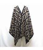 フェンディ FENDI 美品 ズッカ柄 ポンチョ ケープ ショール ウール混 140×80cm リバーシブル可 黒 ブラック × 茶 ブラウン FXX703 A20J TU 正規品 ☆AA★