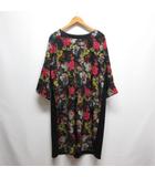  リッシュユー Riche You 花柄 フラワープリント 切替え ワンピース 3L-4L 大きいサイズ 黒 ブラック 七分袖 日本製