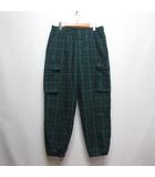 ビームス BEAMS 美品 チェック柄 バギーテーパード シアサッカー 6ポケット パンツ カーゴ L 緑 グリーン ウエストゴム 裾ドローコード