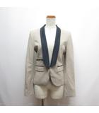 ソブ sov. ダブスタ ショールカラー ジャケット 36 ベージュ×ネイビー バイカラー 裏地付き 日本製