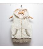 エニィファム anyFam 子供服 フェイクファー フード付き ベスト 130 オフホワイト ジップアップ 裏地付き