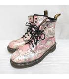 ドクターマーチン DR.MARTENS 8ホール ショート ブーツ パイソン柄 UK5 約24cm ピンク 蛇柄 シューズ 靴 レースアップ 英国製