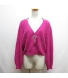 エイチ&エム H&M ラインストーンリボン Vネック ニット カーディガン L ピンク