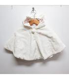 ミキハウス mikihouse 美品 うさぎ耳付き ファー ポンチョ ケープ マント FREE 70-90 白 ホワイト 裏地花柄 日本製 ベビー服 子供服