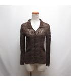 レース編み ニット カーディガン 長袖 M 茶 ブラウン