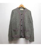 チロリアンテープ ニット カーディガン L グレー ウール混