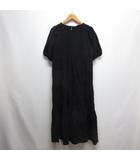 デシグアル Desigual 美品 シアサッカー 五分袖 ロング ワンピース L 黒 ブラック