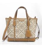 トリーバーチ TORY BURCH ペリー Tモノグラム スモール トート バッグ 2WAYショルダー ジャガード レザー ベージュ ☆AA★