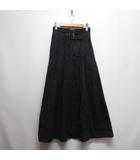 マキシ ロング フレア スカート 1 黒 ブラック ウエストバックゴム ストレッチ コットン