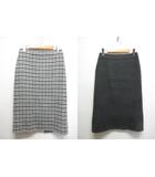 リバーシブル タイト スカート 36 白黒/チャコールグレー チェック柄 無地 起毛 ウール混 後ろスリット