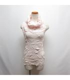 美品 オフタートル ノースリーブ シアー カットソー S ピンク 微ラメ ワッシャー加工