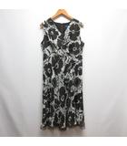 美品 ノースリーブ 花柄 ワンピース 42 茶 ブラウン 裏地付き 日本製