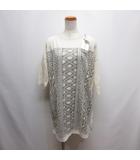 五分袖 シアー ニット チュニック ワンピース カットソー 38 アイボリー 日本製 タグ付き