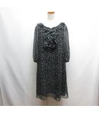 美品 シアー シフォン 花柄 ワンピース 42 チャコールグレー 七分袖 フリル 透け袖 裏地付き 日本製