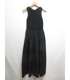 美品 ノースリーブ ニット コンビ ワンピース 切替え ドッキング F 黒 ブラック 41-109-11-050319 マキシ ロング