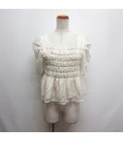 フロッキー ドット シャーリング ペプラム ブラウス FR アイボリー 131-5210046 半袖 シアー シフォン