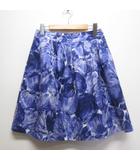 テチチ Te chichi 美品 タック フレア スカート 総柄 L ブルー 裏地付き 日本製