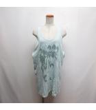 ズッカ zucca オーバーサイズ タンクトップ M 水色 ブルー プリント ノースリーブ カットソー 日本製