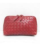 ボッテガヴェネタ BOTTEGA VENETA ポーチ ケース イントレチャート レザー 赤 レッド 化粧 コスメ 132534