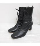 ダイアナ DIANA レザー ショート ブーツ 23.5cm 黒 ブラック 靴 シューズ バックファスナー レースアップ 箱付き